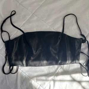 Black Garage leather tie-back top